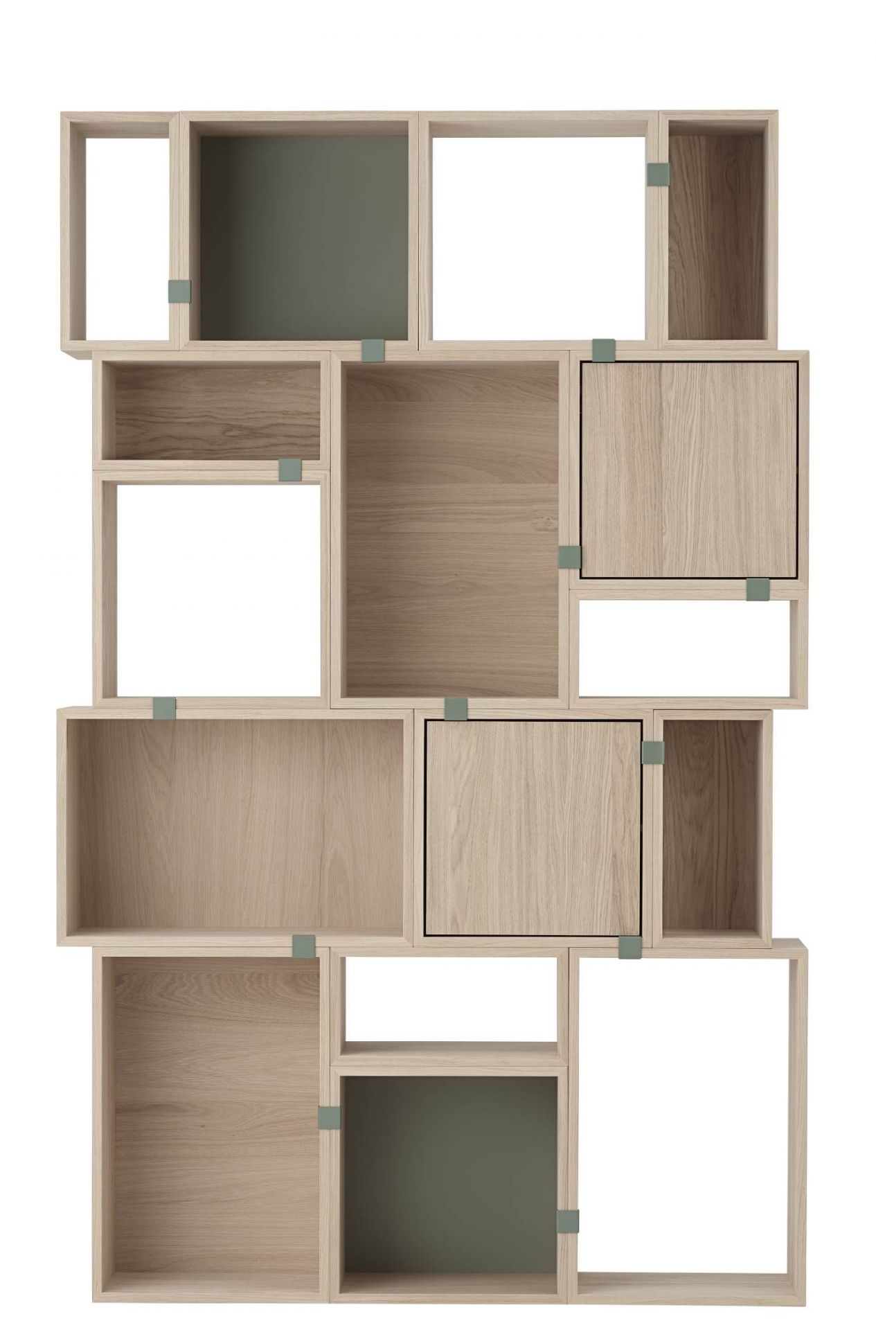 Stacked Configuration 4 Shelving System Oak Dusty green Muuto